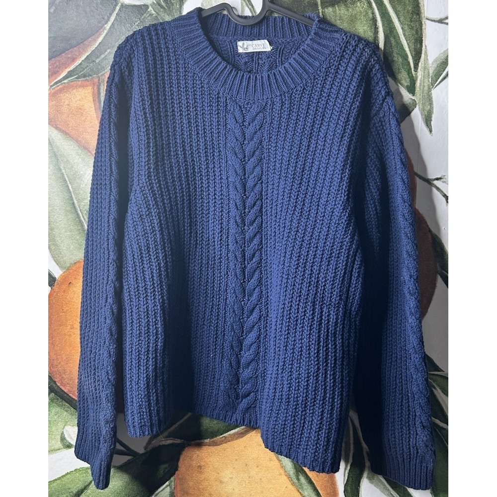Carve Designs XL‎ Sweater Blue Organic Cotton Cable Knit Pullover Sweater